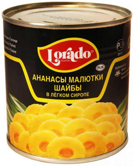 Ананасы малютки шайбы в легком сиропе