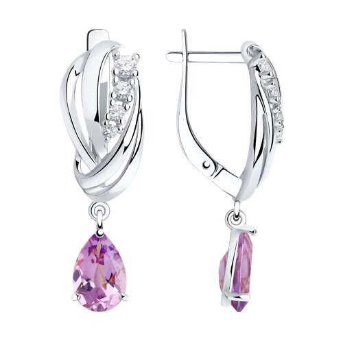 Серьги из серебра с аметистами и фианитами