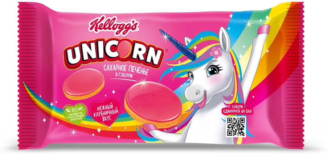 Печенье сахарное в клубничной глазури "Unicorn" | Kellogg's