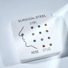 Набор сережек для пирсинга носа «Цветок и стразинка»