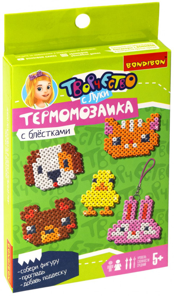 Термомозаика с блестками «Животные леса и фермы» | Творчество с Луки | Bondibon