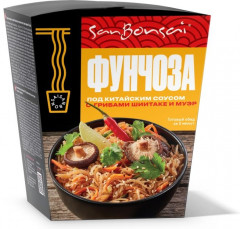 Вермишель под китайским соусом с грибами шиитаке и муэр