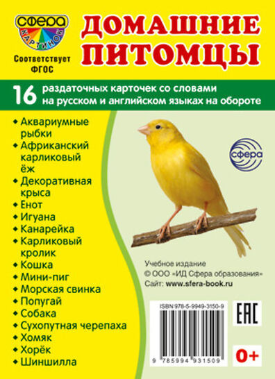 Домашние питомцы. 16 раздаточных карточек
