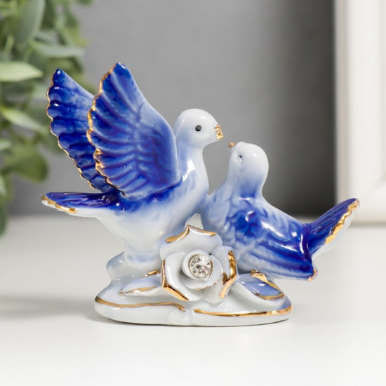 Сувенир «2 голубка с розой» со стразами