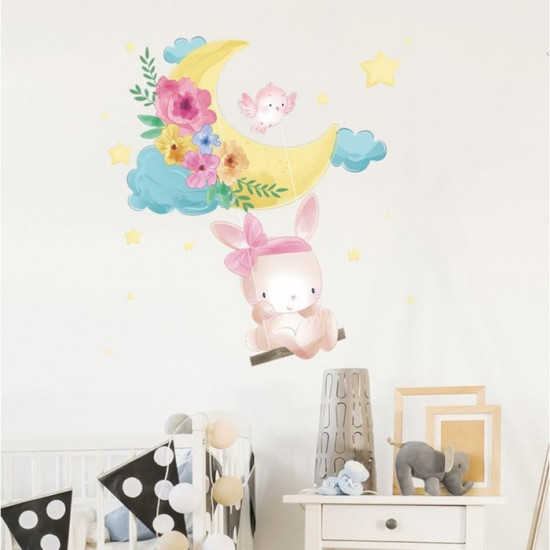 Наклейка интерьерная «Зайка на качеле»