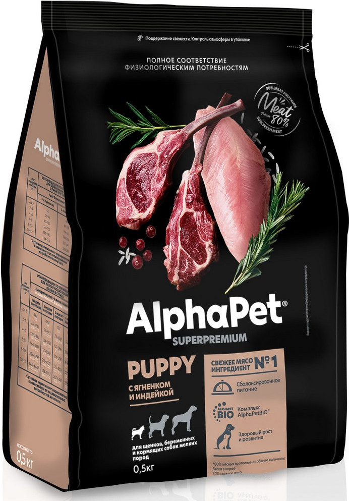 Корм для для щенков с ягненком и индейкой | Superpremium | AlphaPet