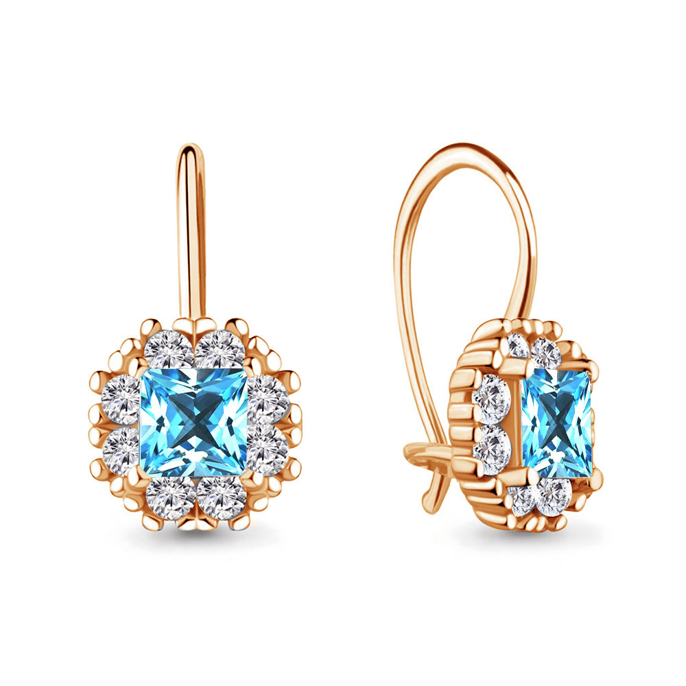 Серьги из золочёного серебра с фианитами | Happy | Aquamarine