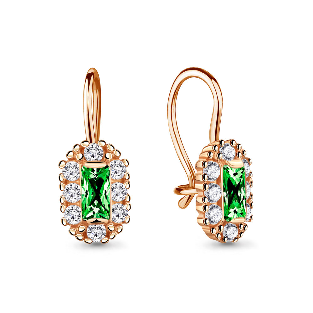 Серьги из золочёного серебра с фианитами | Happy | Aquamarine