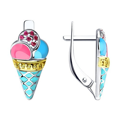 Серьги из серебра с эмалью и фианитами