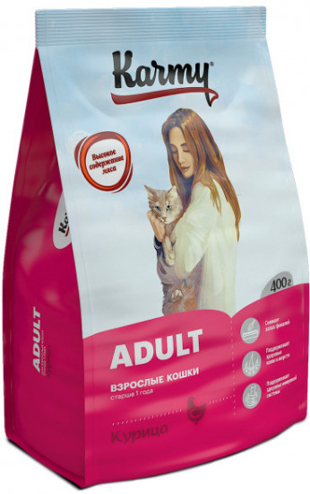 Корм сухой для взрослых кошек с курицей