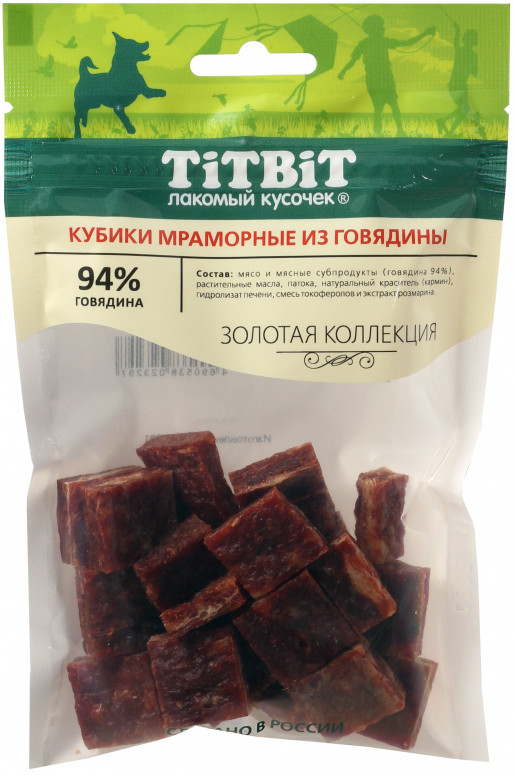 Лакомство для собак «Кубики мраморные из говядины» | Золотая коллекция | TiTBiT