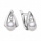 Серьги из серебра с культивированным жемчугом и фианитами