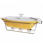 Прямоугольный керамический мармит (2,2 л) желтый с подставкой