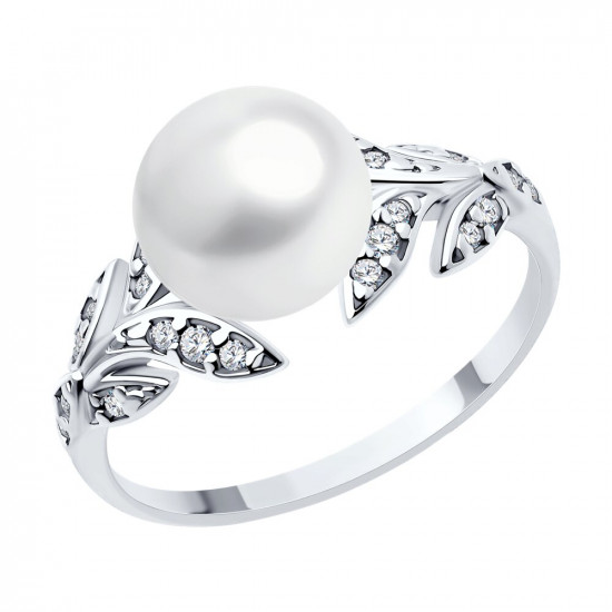 Кольцо из серебра с жемчугом и фианитами