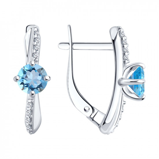 Серьги из серебра с топазами и фианитами