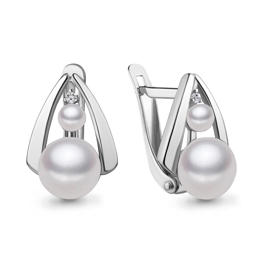Серьги из серебра с культивированным жемчугом и фианитами | Aquamarine