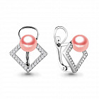 Серьги из серебра с фианитами и имитацией жемчуга