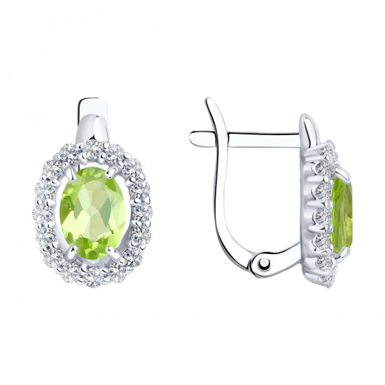 Серьги из серебра с фианитами и хризолитами