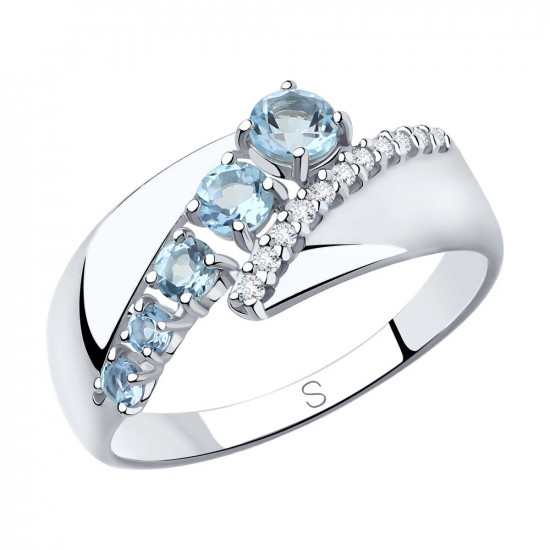 Кольцо из серебра с топазом и фианитами