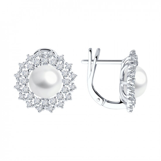 Серьги из серебра с жемчугом и фианитами