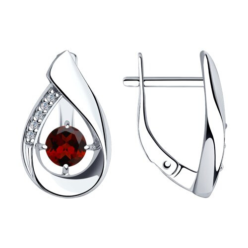 Серьги из серебра с гранатами и фианитами | Diamant