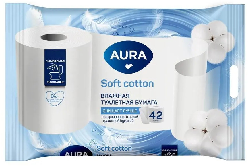 Бумага туалетная влажная «Soft» | Aura