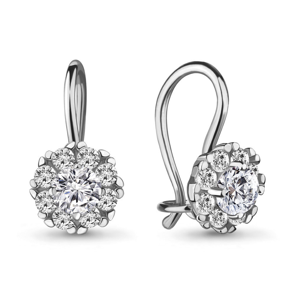 Серьга из серебра с фианитами | Happy | Aquamarine
