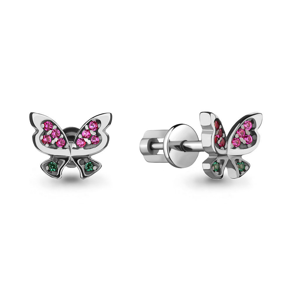 Серьги из серебра с нанотурмалинами и наноизумрудами | Fly | Aquamarine