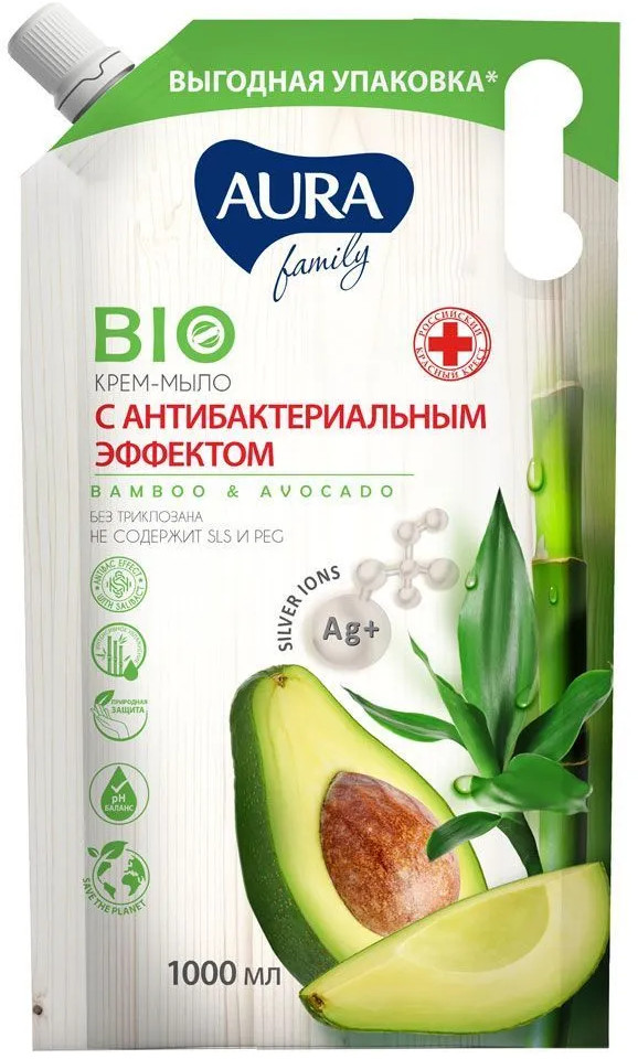 Крем-мыло с антибактериальным эффектом «Бамбук и авокадо» | Family | Aura