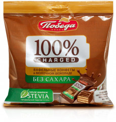 Конфеты вафельные в молочном шоколаде без сахара «100% Charged»