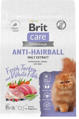Корм сухой для кошек с белой рыбой и индейкой «Cat Anti-Hairball»