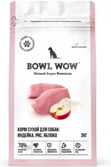 Корм для собак средних пород с индейкой, рисом и яблоком