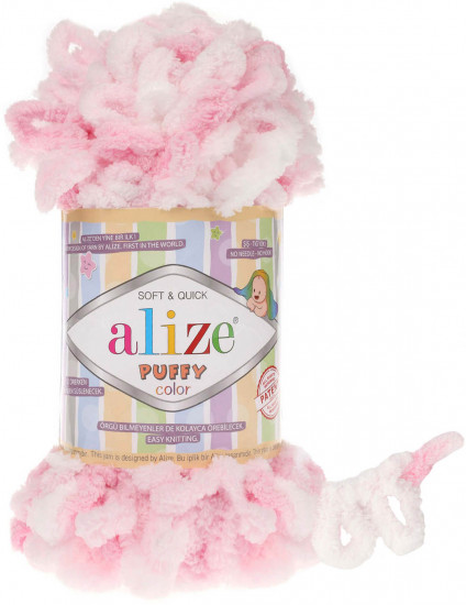 Нитки вязальные «Puffy Color», 5863 Розово-белый