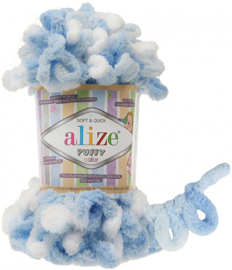 Нитки вязальные «Puffy Color», 5865 Бело-голубой
