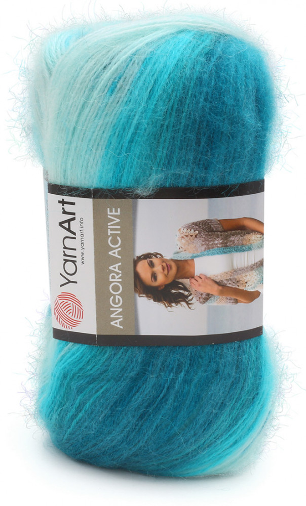 Пряжа для вязания «Angora Active», 845 Бело-бирюзовый | YarnArt