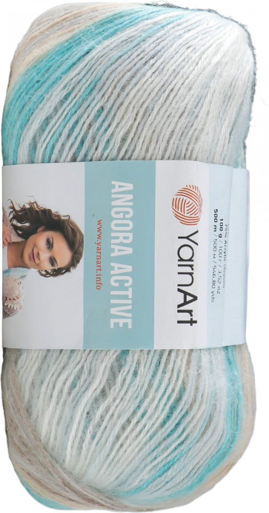 Пряжа для вязания «Angora Active», 852 Бирюзовый кремово-белый | YarnArt