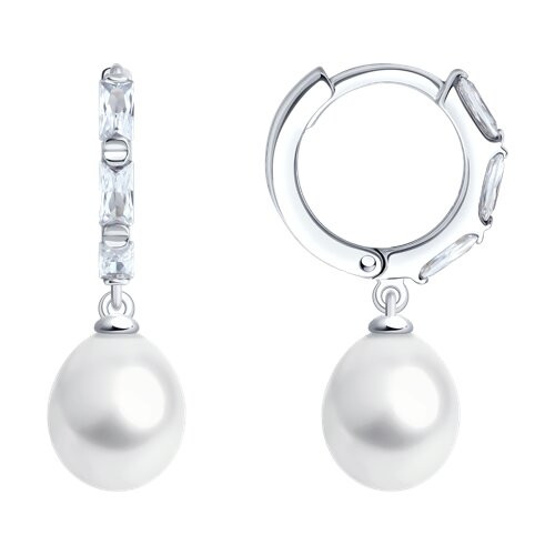 Серьги из серебра с жемчугом и фианитами