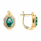 Серьги из серебра с гидротермальным изумрудом и фианитами