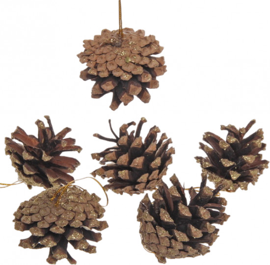 Набор украшений новогодних «Шишки с золотым инеем»