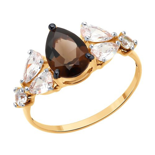 Кольцо из серебра с раухтопазом и фианитами