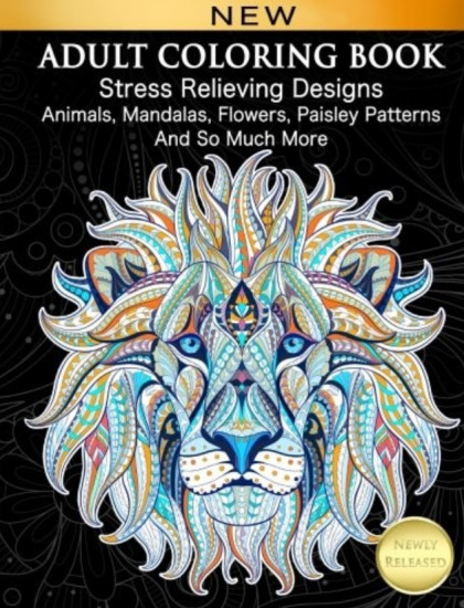 Adult Coloring Book. Stress Relieving Designs Animals