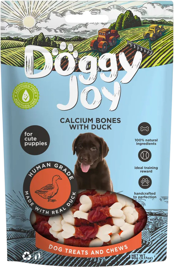 Лакомство для щенков «Кальциевые косточки с уткой» | Doggy Joy
