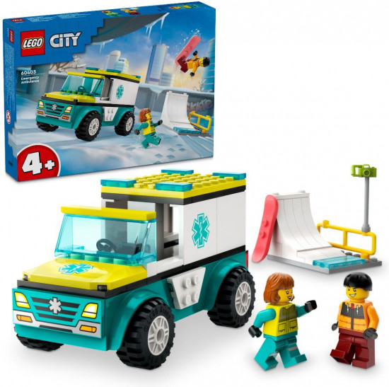 Конструктор LEGO® City 60403 Скорая помощь и сноубордист Emergency Ambulance and Snowboarder