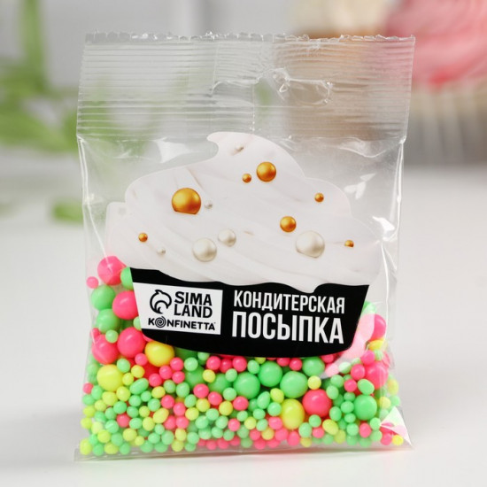 Посыпка кондитерская неоновая, жёлтая, зелёная, розовая