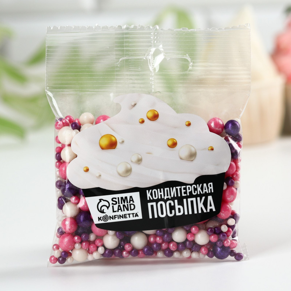 Посыпка кондитерская мягкая, розовый, фиолетовый, белый | Konfinetta