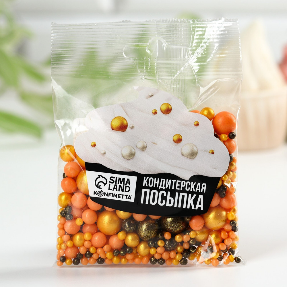 Посыпка кондитерская мягкая, золотой, персиковый, черный | Konfinetta