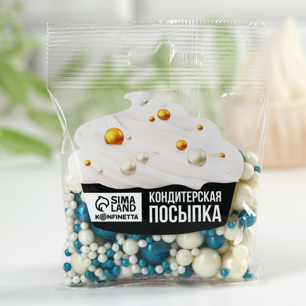 Посыпка кондитерская мягкая «Блеск», синий, голубой, белый | Konfinetta