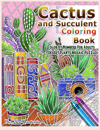 Cactus and Succulent Coloring Boo. Color by Numbers