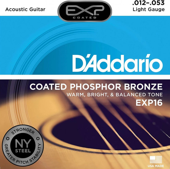Струны для акустической гитары EXP16 Coated Phosphor Bronze, 12-53