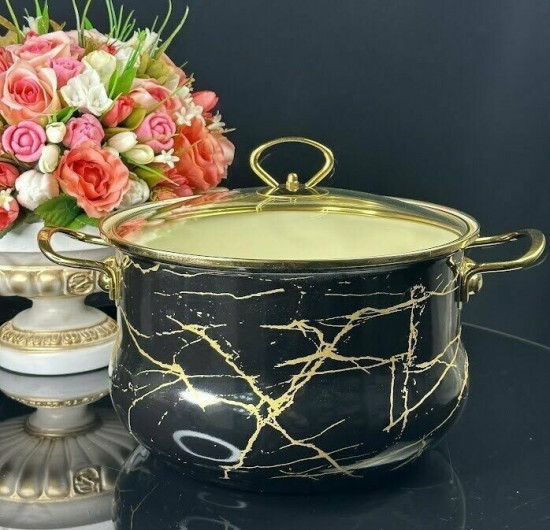 Кастрюля с крышкой «Черный мрамор»